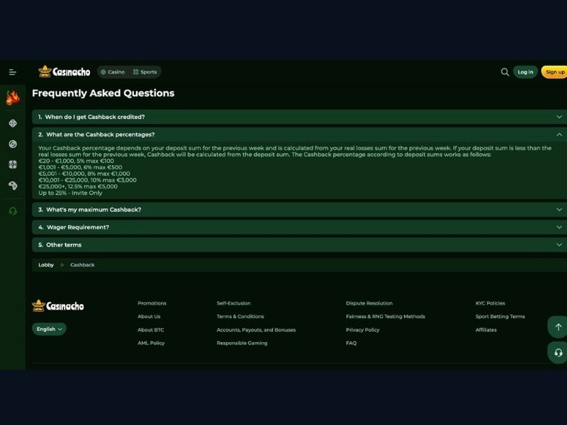Casinacho Casino (Nacho Casino) Registrierung: Konto und Navigation des Katalogs nach Spielmechanik